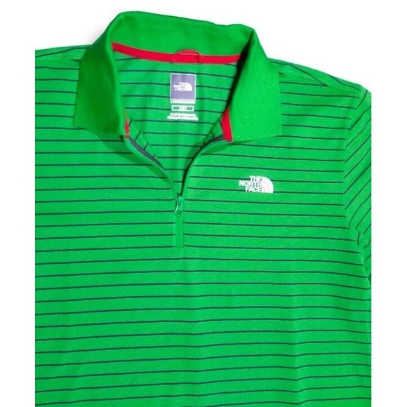 The North Face Mens Medium Green Striped Quarter Zip Short Sleeve Polo Shirt EUC - Picture 2 of 16